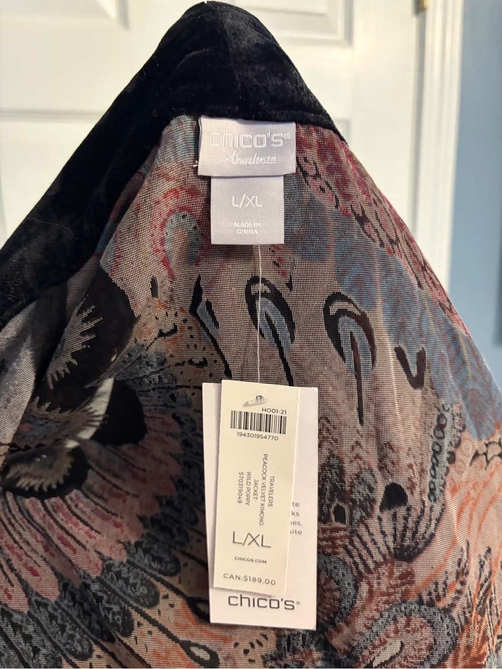 Chico’s velvet peacock pattern duster/kimono/layering piece.New w/ tags, sz L/XL - Picture 7 of 8